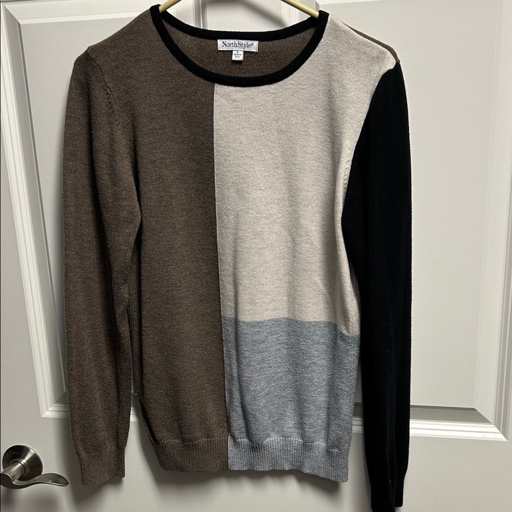 NorthStyle Men's Colorblock Sweater - Brown, Cream, Gray, Black